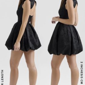 Melika Black Backless Embroidered Mini Puffball Dress - Image 13
