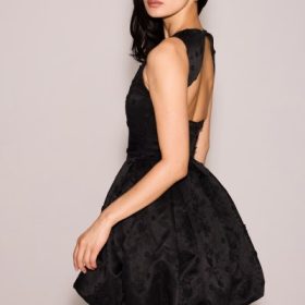 Melika Black Backless Embroidered Mini Puffball Dress - Image 15