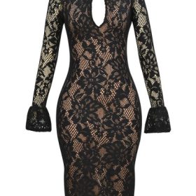 Pierette Black Lace Midi Dress - Image 2