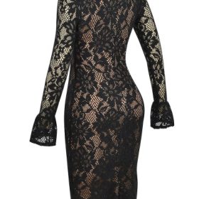 Pierette Black Lace Midi Dress - Image 3