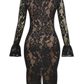 Pierette Black Lace Midi Dress - Image 4