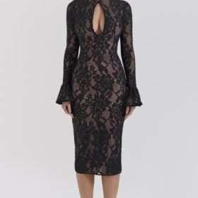 Pierette Black Lace Midi Dress - Image 5