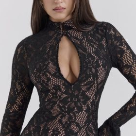 Pierette Black Lace Midi Dress - Image 8