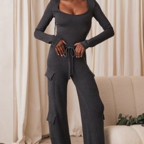 Tea Charcoal Knitted Utility Trousers - Image 5