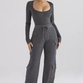 Tea Charcoal Knitted Utility Trousers - Image 7