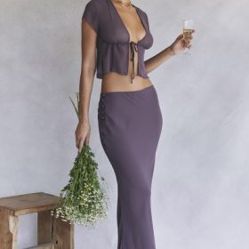 Dyana Dark Mauve Bias Cut Maxi Skirt