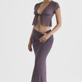 Dyana Dark Mauve Bias Cut Maxi Skirt - Image 5