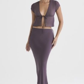 Dyana Dark Mauve Bias Cut Maxi Skirt - Image 7