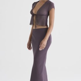 Dyana Dark Mauve Bias Cut Maxi Skirt - Image 9