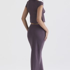 Dyana Dark Mauve Bias Cut Maxi Skirt - Image 10
